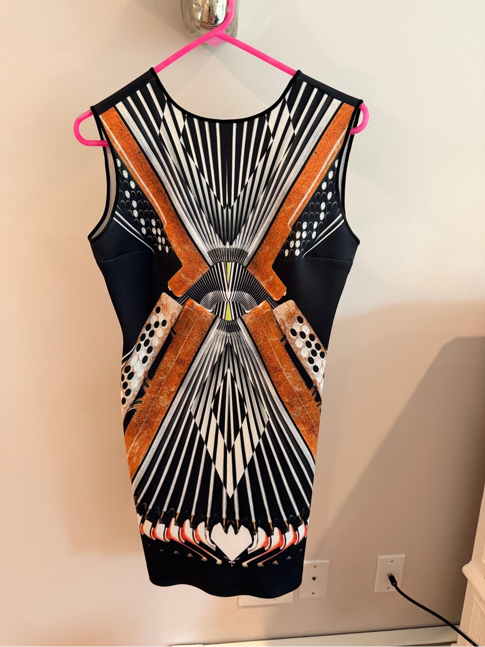 Clover Canyon Black Dress with Rust and White Geometric Print